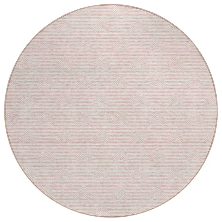 8' Pink And Gray Round Geometric Washable Indoor Outdoor Area Rug