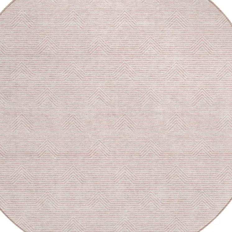 8' Pink And Gray Round Geometric Washable Indoor Outdoor Area Rug