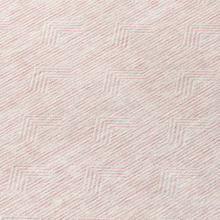 8' Pink And Gray Round Geometric Washable Indoor Outdoor Area Rug