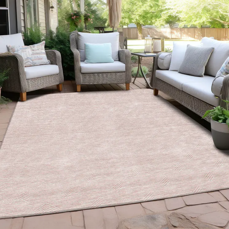 8' X 10' Pink And Gray Geometric Washable Indoor Outdoor Area Rug