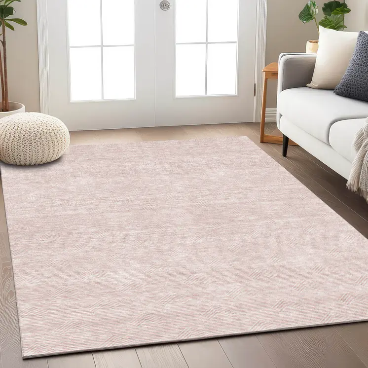 8' X 10' Pink And Gray Geometric Washable Indoor Outdoor Area Rug