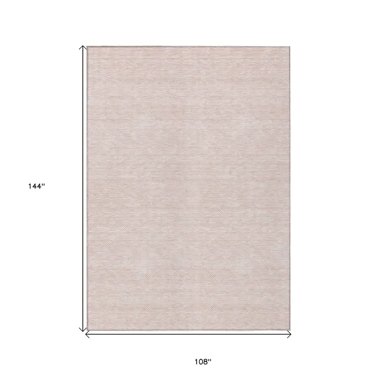 9' X 12' Pink And Gray Geometric Washable Indoor Outdoor Area Rug