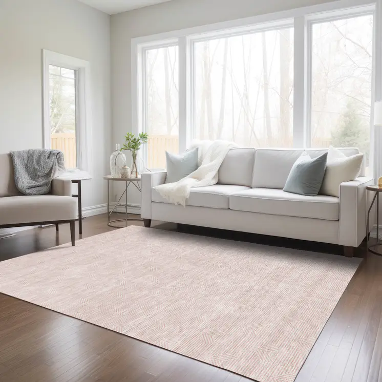 10' X 14' Pink And Gray Geometric Washable Indoor Outdoor Area Rug