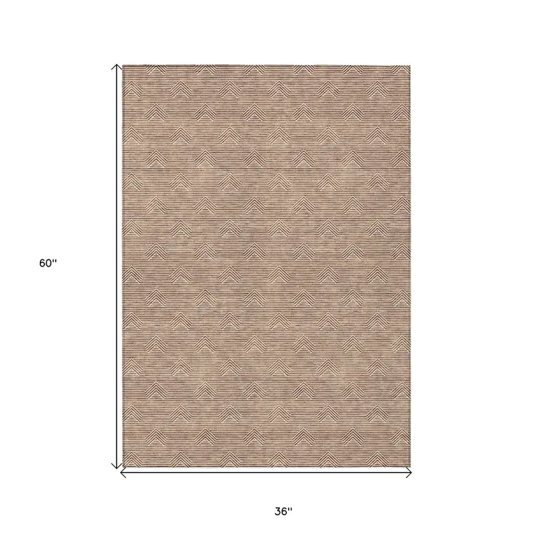 3' X 5' Brown And Beige Geometric Washable Indoor Outdoor Area Rug