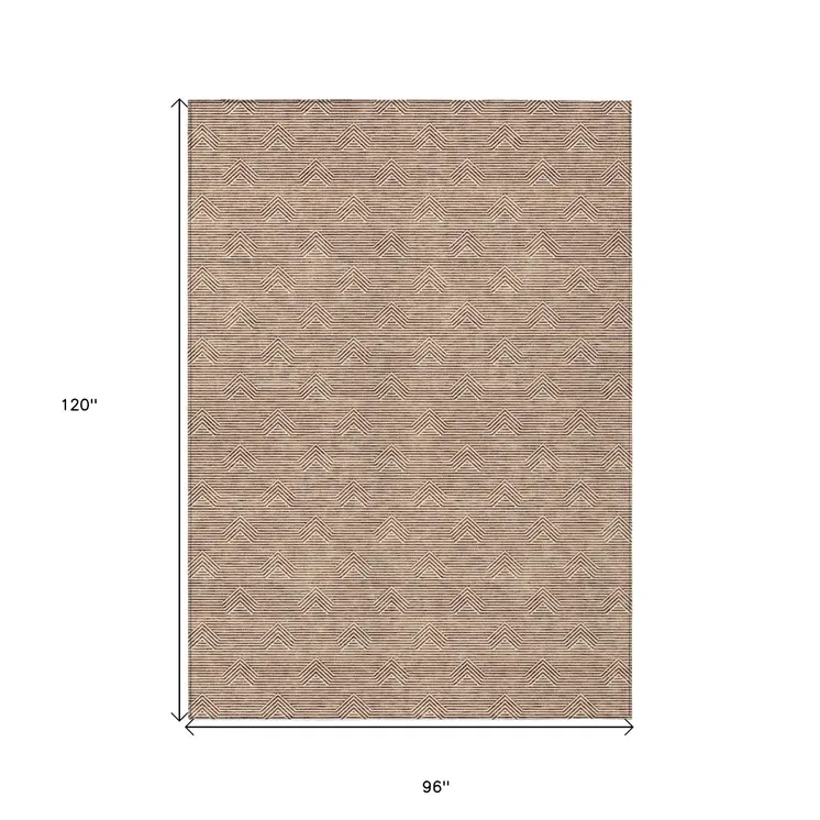 8' X 10' Brown And Beige Geometric Washable Indoor Outdoor Area Rug