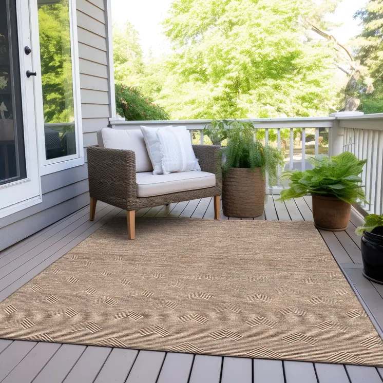 8' X 10' Brown And Beige Geometric Washable Indoor Outdoor Area Rug