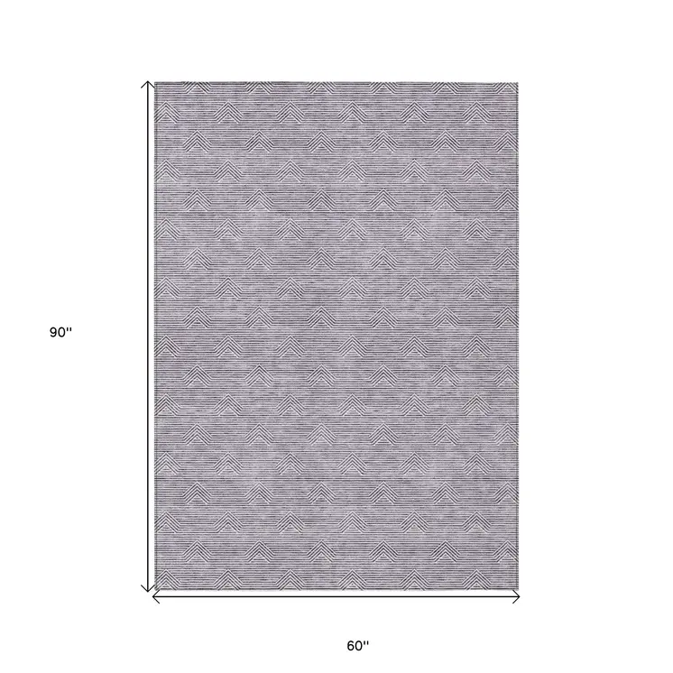 5' X 8' Purple And Ivory Geometric Washable Indoor Outdoor Area Rug
