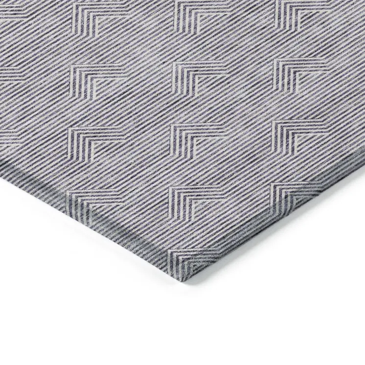 5' X 8' Purple And Ivory Geometric Washable Indoor Outdoor Area Rug