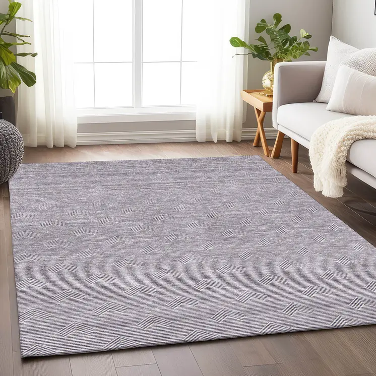 5' X 8' Purple And Ivory Geometric Washable Indoor Outdoor Area Rug