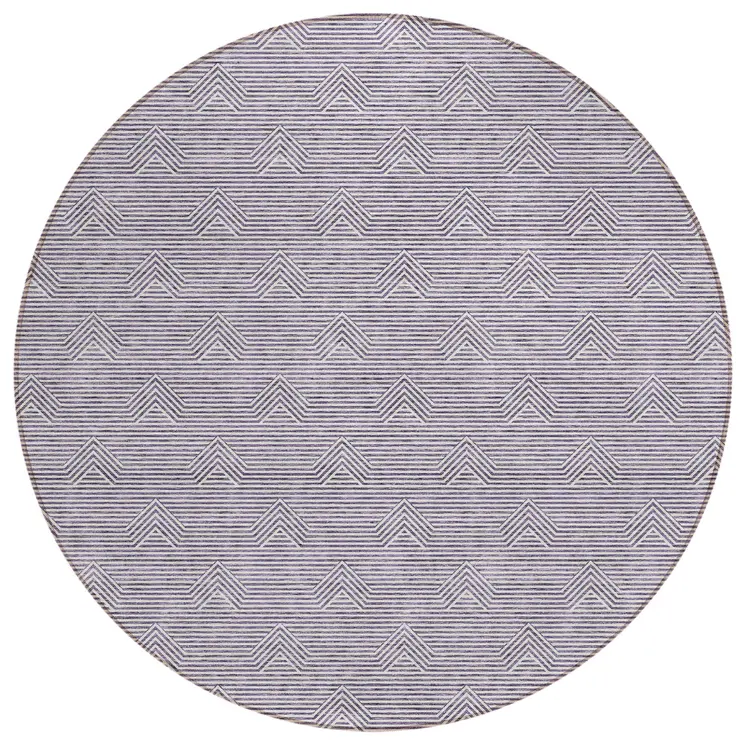 8' Purple And Ivory Round Geometric Washable Indoor Outdoor Area Rug