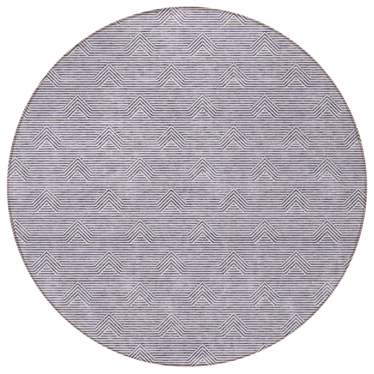 8' Purple And Ivory Round Geometric Washable Indoor Outdoor Area Rug