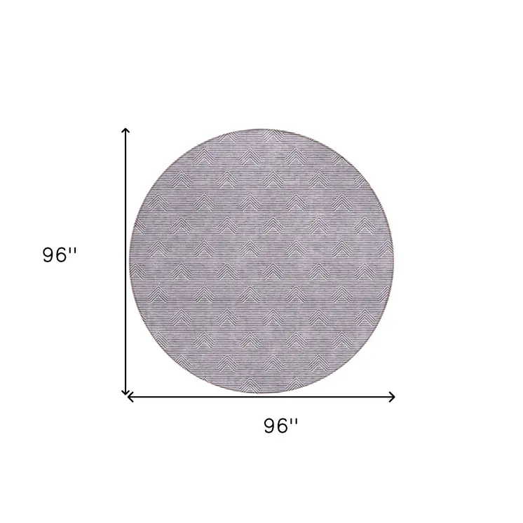 8' Purple And Ivory Round Geometric Washable Indoor Outdoor Area Rug
