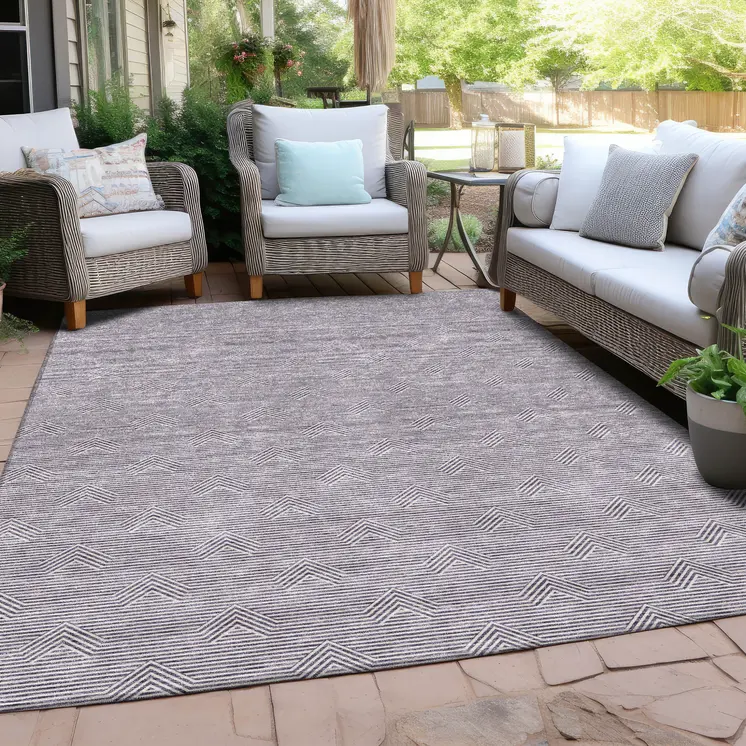 9' X 12' Purple And Ivory Geometric Washable Indoor Outdoor Area Rug