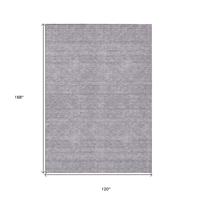 10' X 14' Purple And Ivory Geometric Washable Indoor Outdoor Area Rug