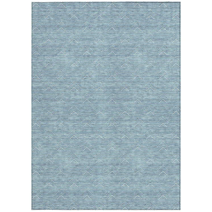 3' X 5' Teal Blue And Ivory Geometric Washable Indoor Outdoor Area Rug