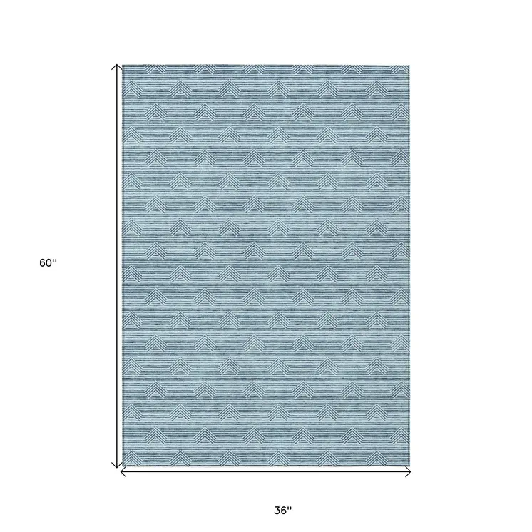 3' X 5' Teal Blue And Ivory Geometric Washable Indoor Outdoor Area Rug