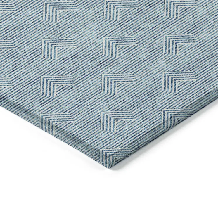3' X 5' Teal Blue And Ivory Geometric Washable Indoor Outdoor Area Rug