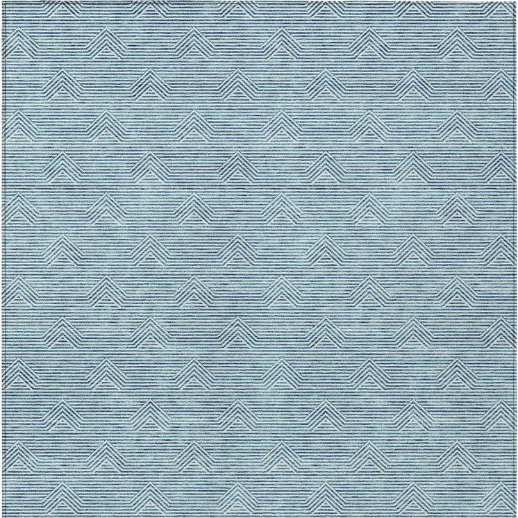 3' X 5' Teal Blue And Ivory Geometric Washable Indoor Outdoor Area Rug
