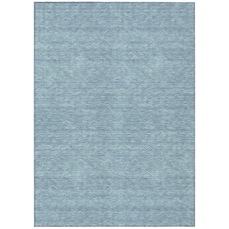 5' X 8' Teal Blue And Ivory Geometric Washable Indoor Outdoor Area Rug