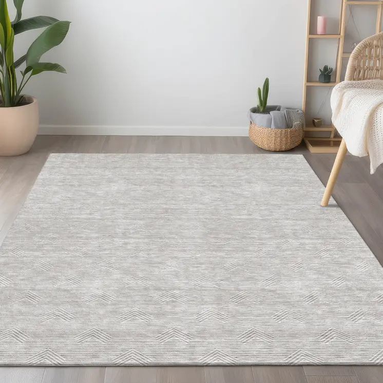 3' X 5' Taupe And Ivory Geometric Washable Indoor Outdoor Area Rug