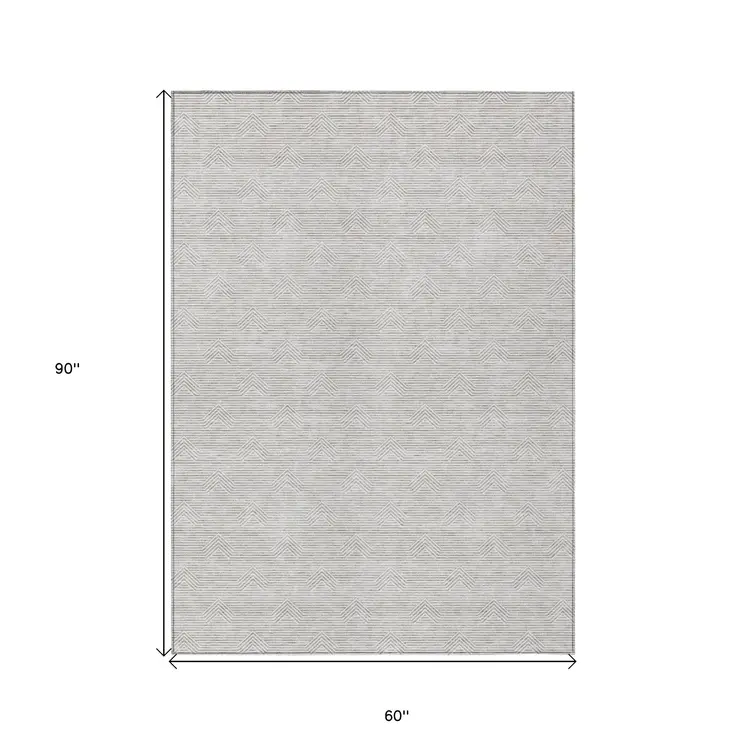 5' X 8' Taupe And Ivory Geometric Washable Indoor Outdoor Area Rug