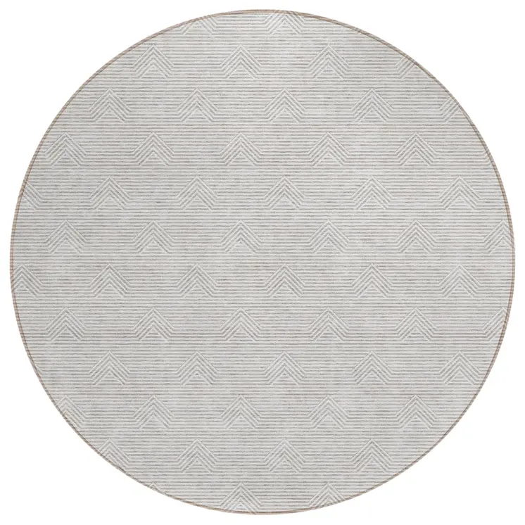 8' Taupe And Ivory Round Geometric Washable Indoor Outdoor Area Rug