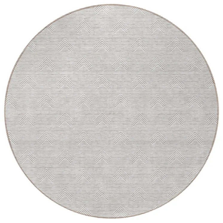 8' Taupe And Ivory Round Geometric Washable Indoor Outdoor Area Rug