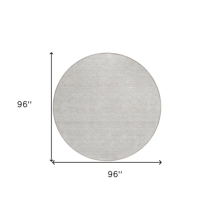 8' Taupe And Ivory Round Geometric Washable Indoor Outdoor Area Rug