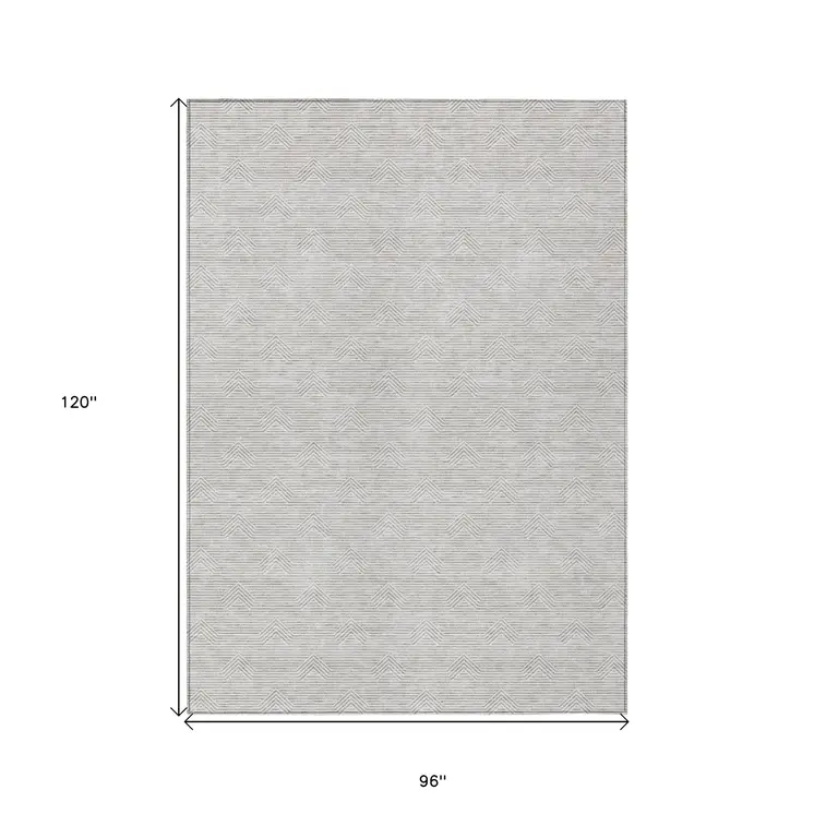8' X 10' Taupe And Ivory Geometric Washable Indoor Outdoor Area Rug