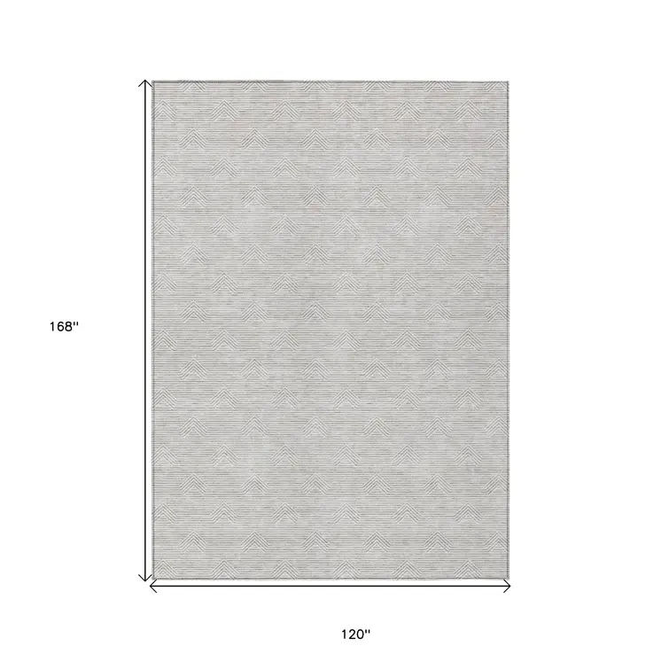 10' X 14' Taupe And Ivory Geometric Washable Indoor Outdoor Area Rug
