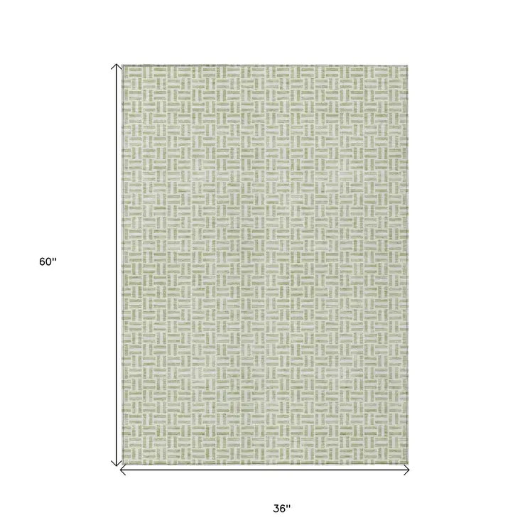3' X 5' Artichoke Green And Gray Geometric Washable Indoor Outdoor Area Rug
