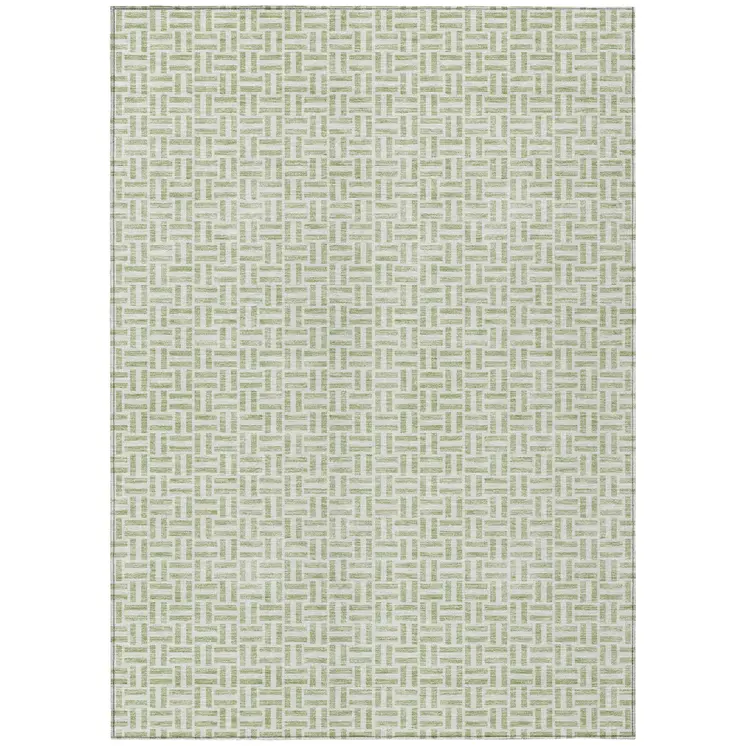 3' X 5' Artichoke Green And Gray Geometric Washable Indoor Outdoor Area Rug
