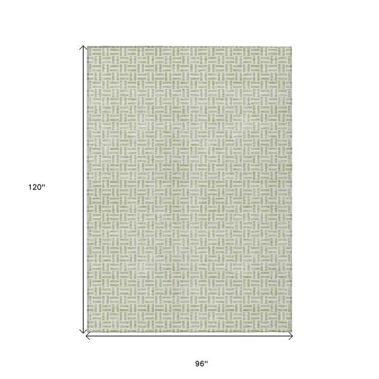 8' X 10' Artichoke Green And Gray Geometric Washable Indoor Outdoor Area Rug