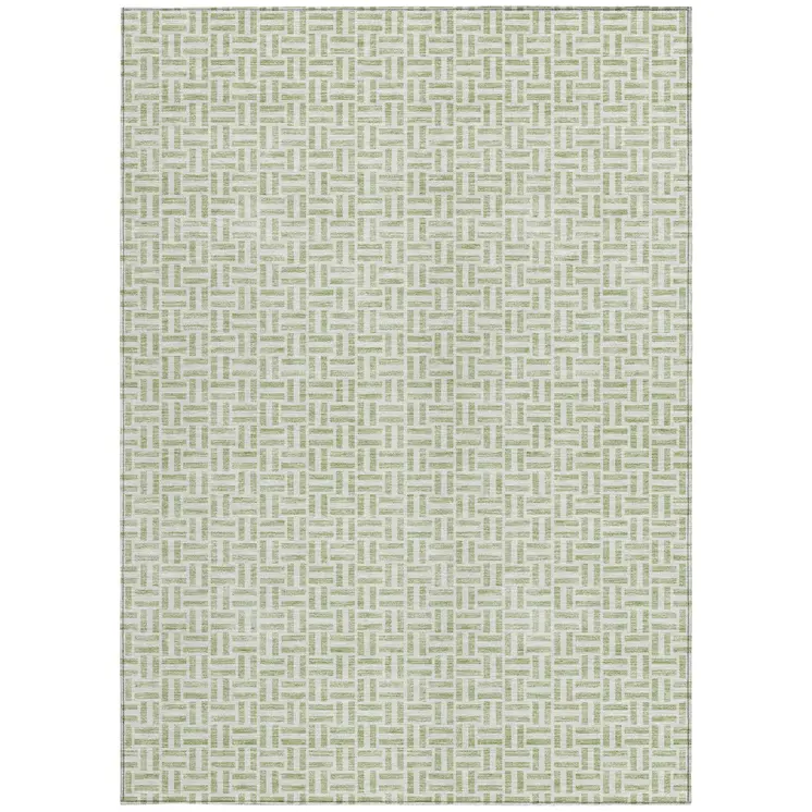 9' X 12' Artichoke Green And Gray Geometric Washable Indoor Outdoor Area Rug