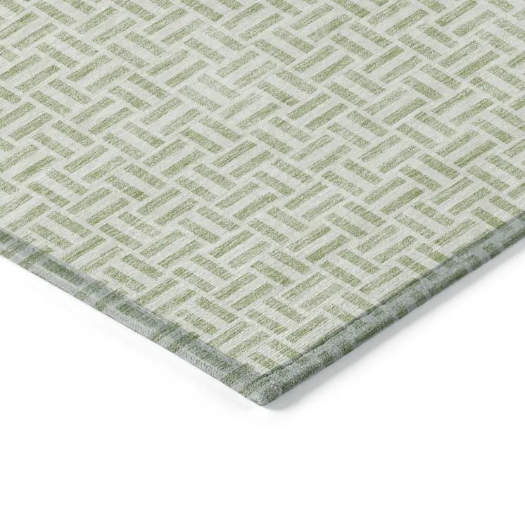 9' X 12' Artichoke Green And Gray Geometric Washable Indoor Outdoor Area Rug