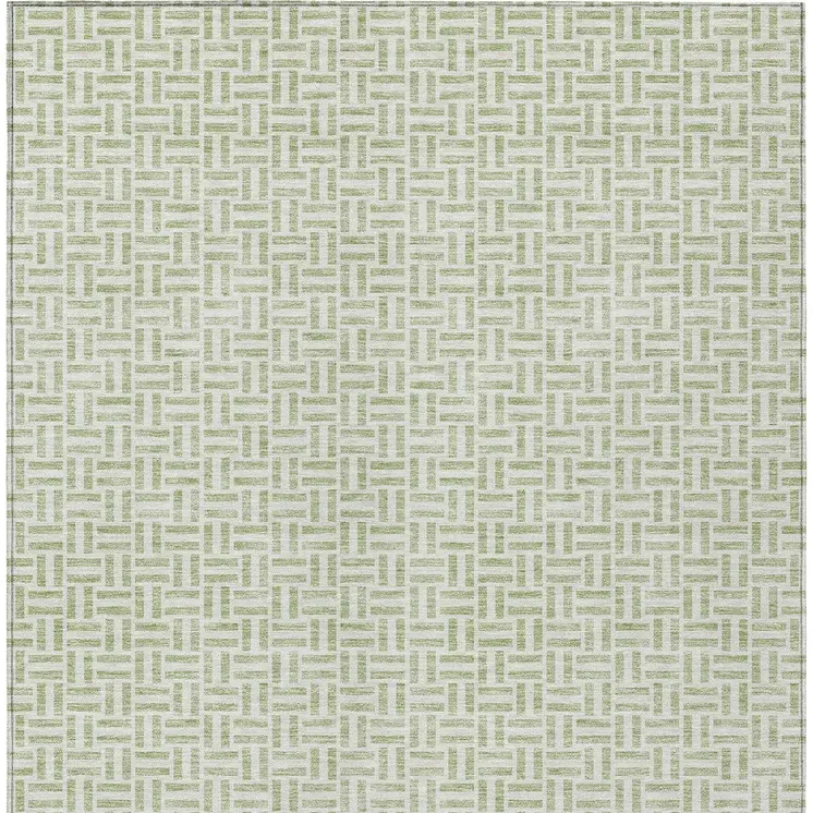 10' X 14' Artichoke Green And Gray Geometric Washable Indoor Outdoor Area Rug