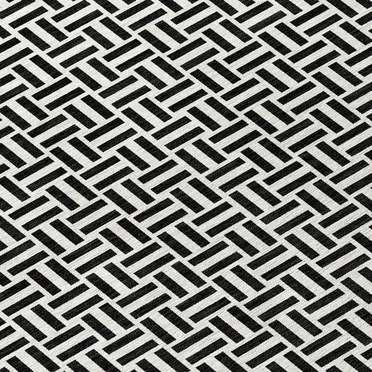 8' Black And Ivory Round Geometric Washable Indoor Outdoor Area Rug