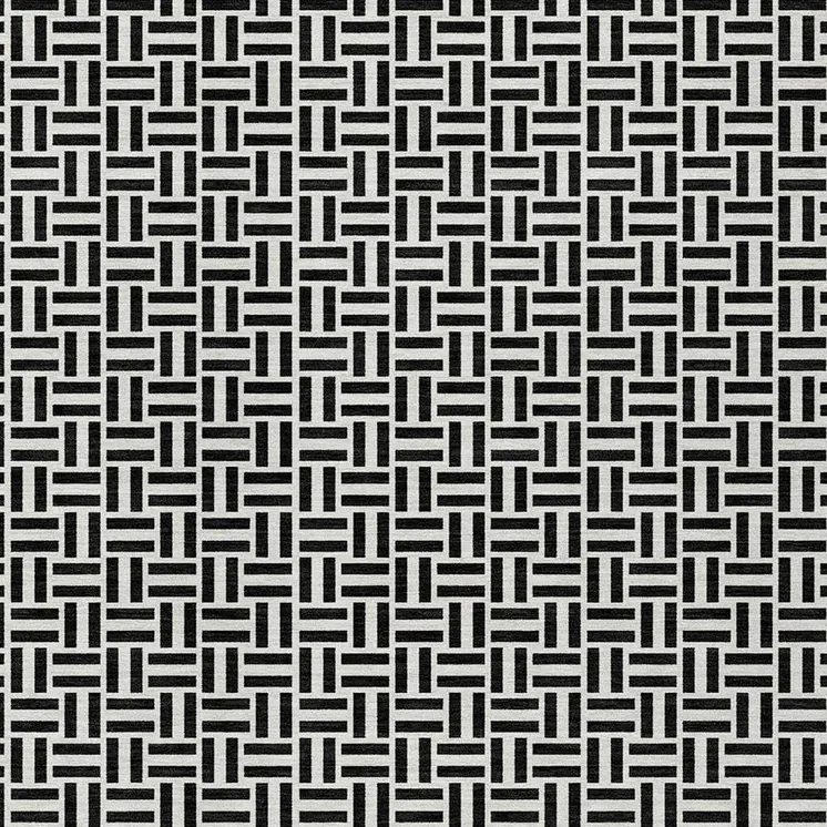8' X 10' Black And Ivory Geometric Washable Indoor Outdoor Area Rug