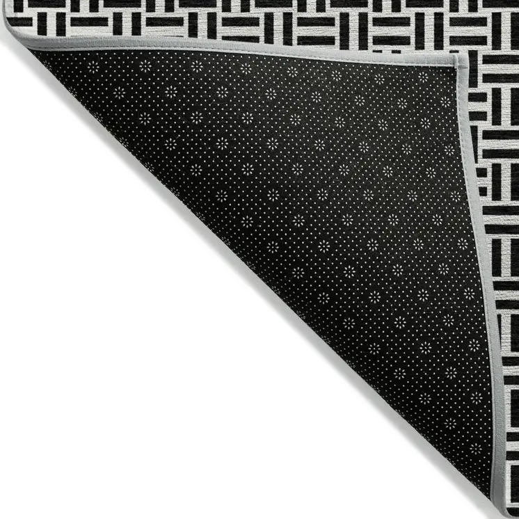 10' X 14' Black And Ivory Geometric Washable Indoor Outdoor Area Rug