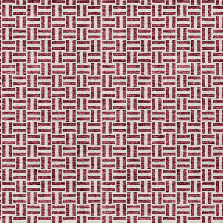 5' X 8' Burgundy And Ivory Geometric Washable Indoor Outdoor Area Rug