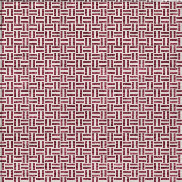9' X 12' Burgundy And Ivory Geometric Washable Indoor Outdoor Area Rug