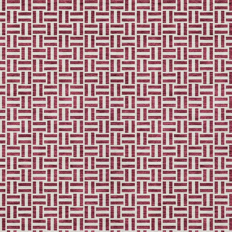 10' X 14' Burgundy And Ivory Geometric Washable Indoor Outdoor Area Rug
