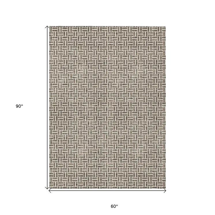 5' X 8' Brown And Beige Geometric Washable Indoor Outdoor Area Rug
