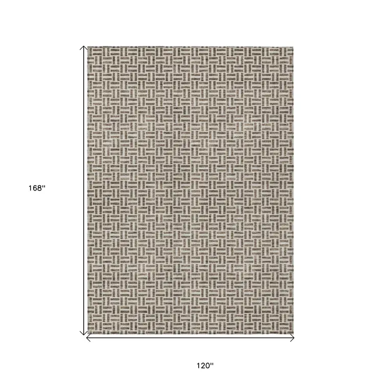 10' X 14' Brown And Beige Geometric Washable Indoor Outdoor Area Rug