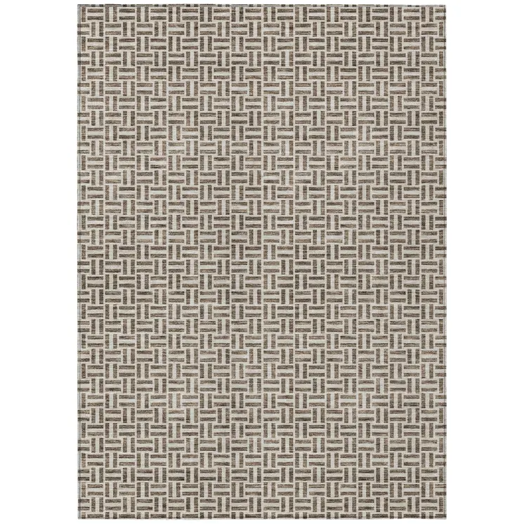 10' X 14' Brown And Beige Geometric Washable Indoor Outdoor Area Rug