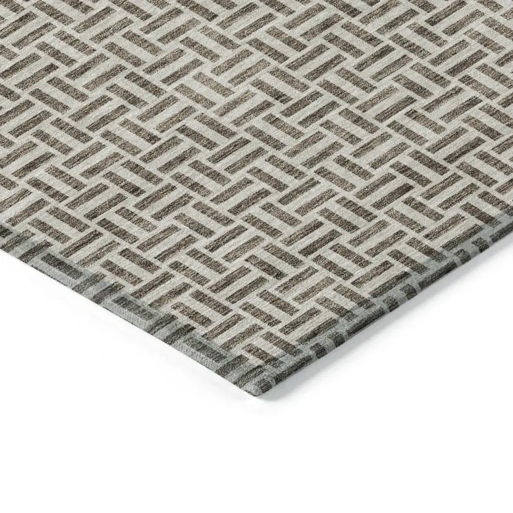 10' X 14' Brown And Beige Geometric Washable Indoor Outdoor Area Rug