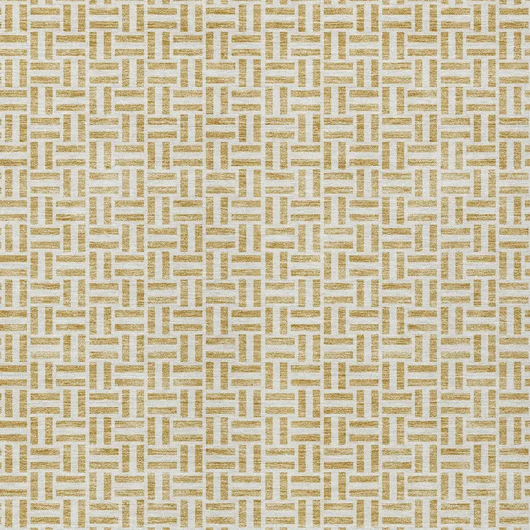 3' X 5' Gold And Ivory Geometric Washable Indoor Outdoor Area Rug