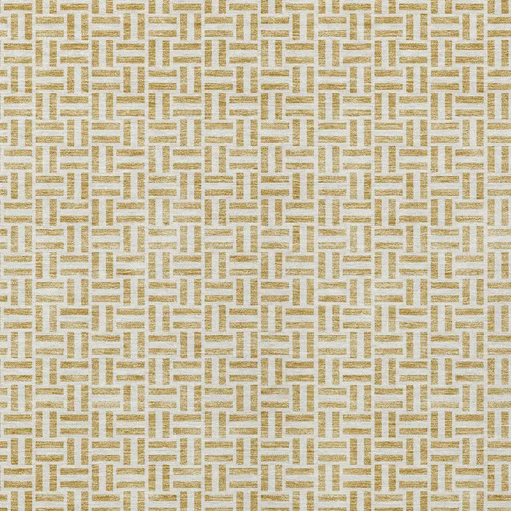 5' X 8' Gold And Ivory Geometric Washable Indoor Outdoor Area Rug