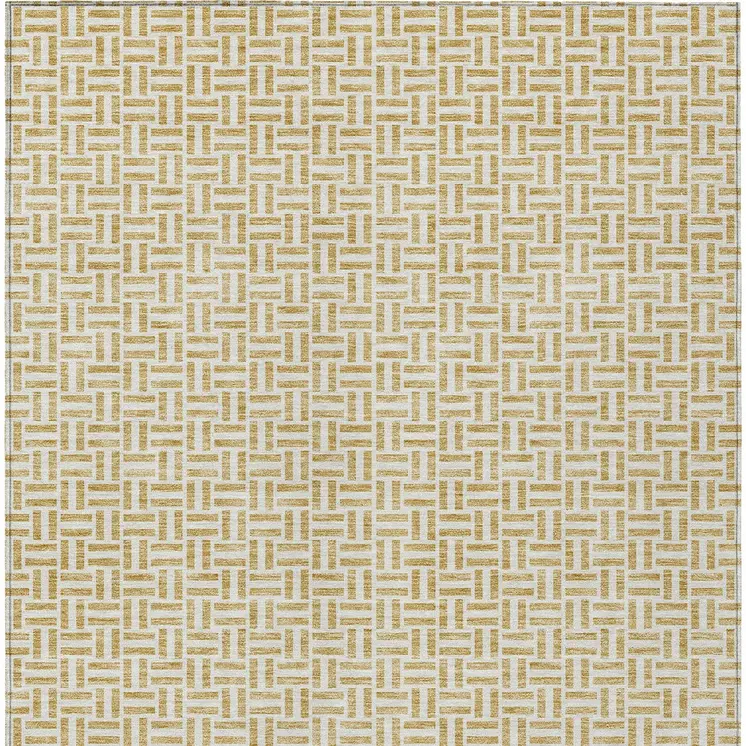 9' X 12' Gold And Ivory Geometric Washable Indoor Outdoor Area Rug