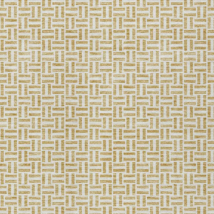 10' X 14' Gold And Ivory Geometric Washable Indoor Outdoor Area Rug